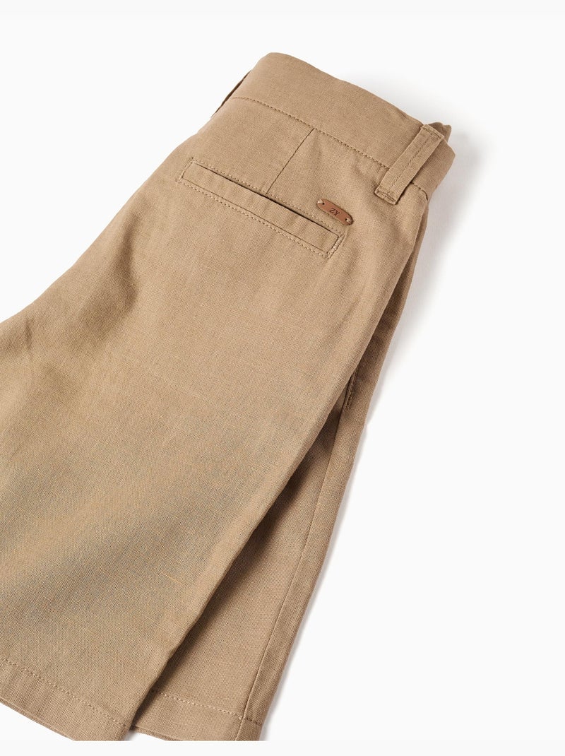 Short chino long en lin et coton Beige foncé - Kiabi