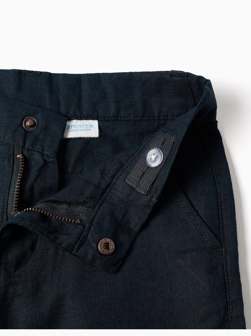 Short chino long en lin et coton Bleu foncé - Kiabi