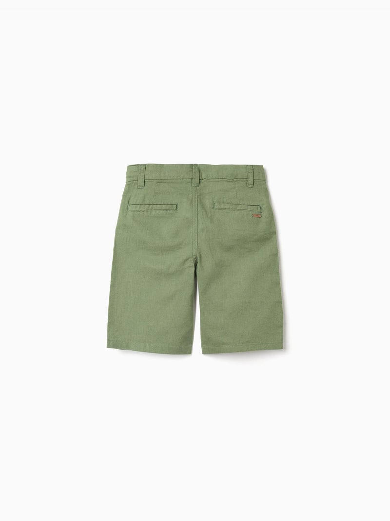 Short chino long en lin et coton Vert - Kiabi