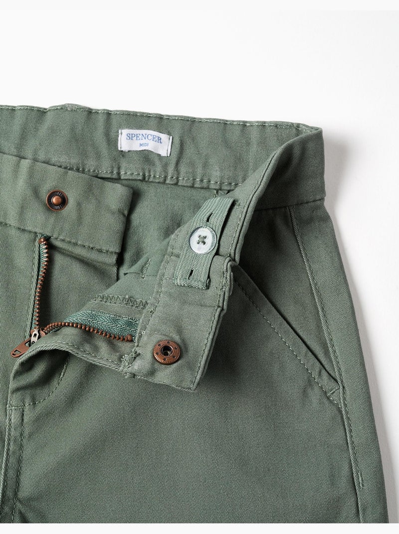 Short chino midi en sergé avec poches Vert foncé - Kiabi