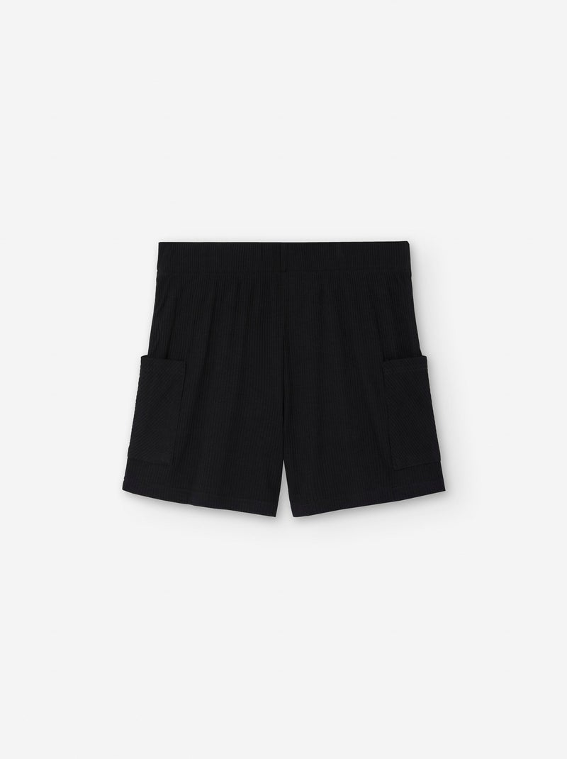Short Côtelé avec Poches Noir - Kiabi