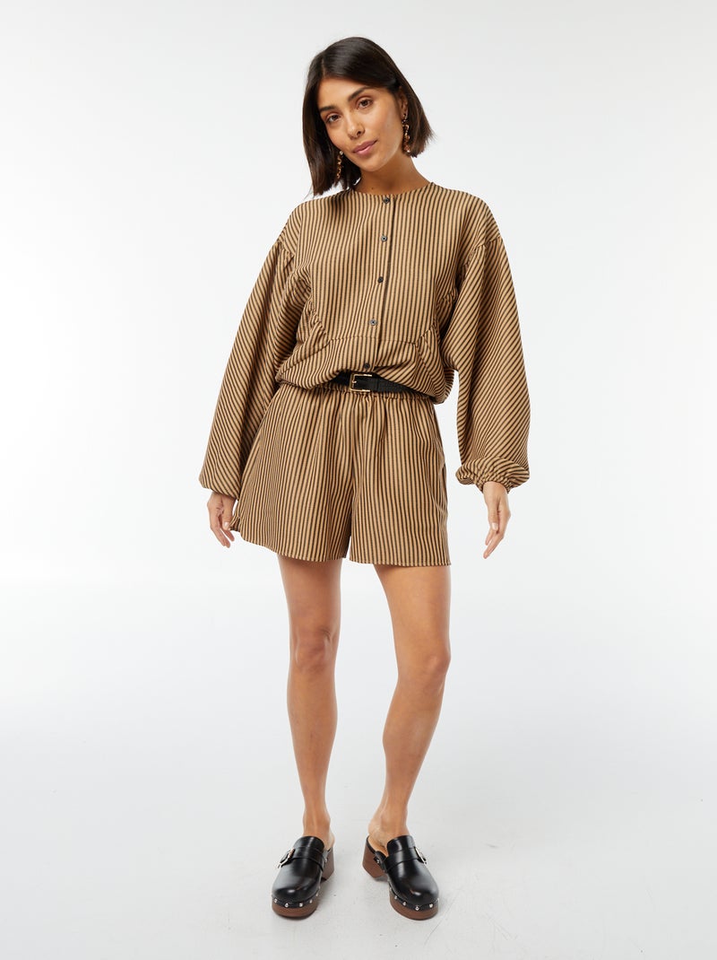 Short court à rayures avec poches MARRON - Kiabi