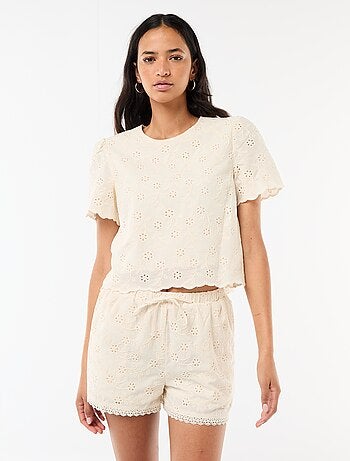 Short court broderies anglaises en coton uni