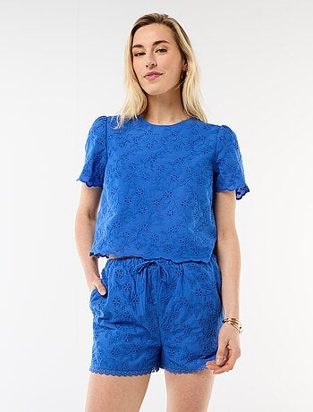 Short court broderies anglaises en coton uni