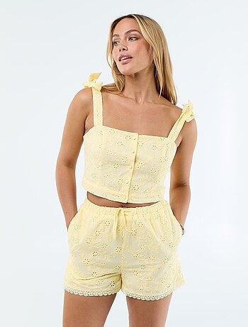 Short court broderies anglaises en coton uni