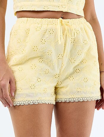 Short court broderies anglaises en coton uni