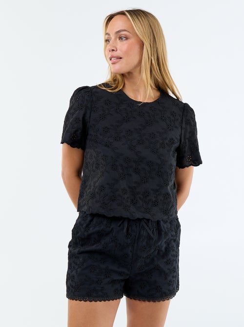 Short court broderies anglaises en coton uni - Kiabi