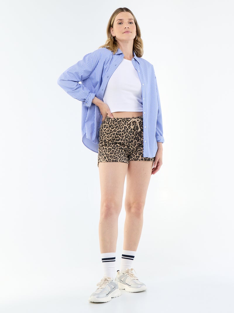 Short court en coton uni avec lien Beige - Kiabi