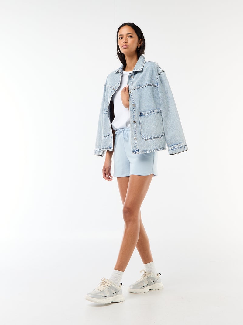 Short court en coton uni avec lien Bleu - Kiabi