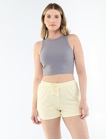 Short court en coton uni avec lien