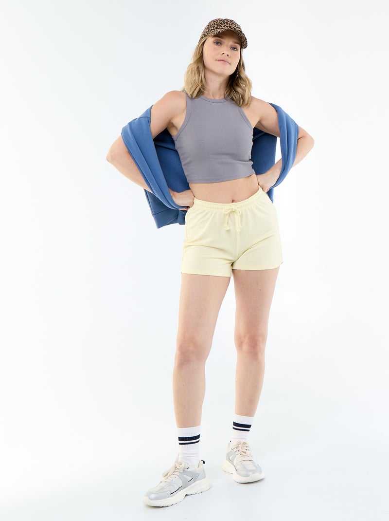 Short court en coton uni avec lien Jaune - Kiabi