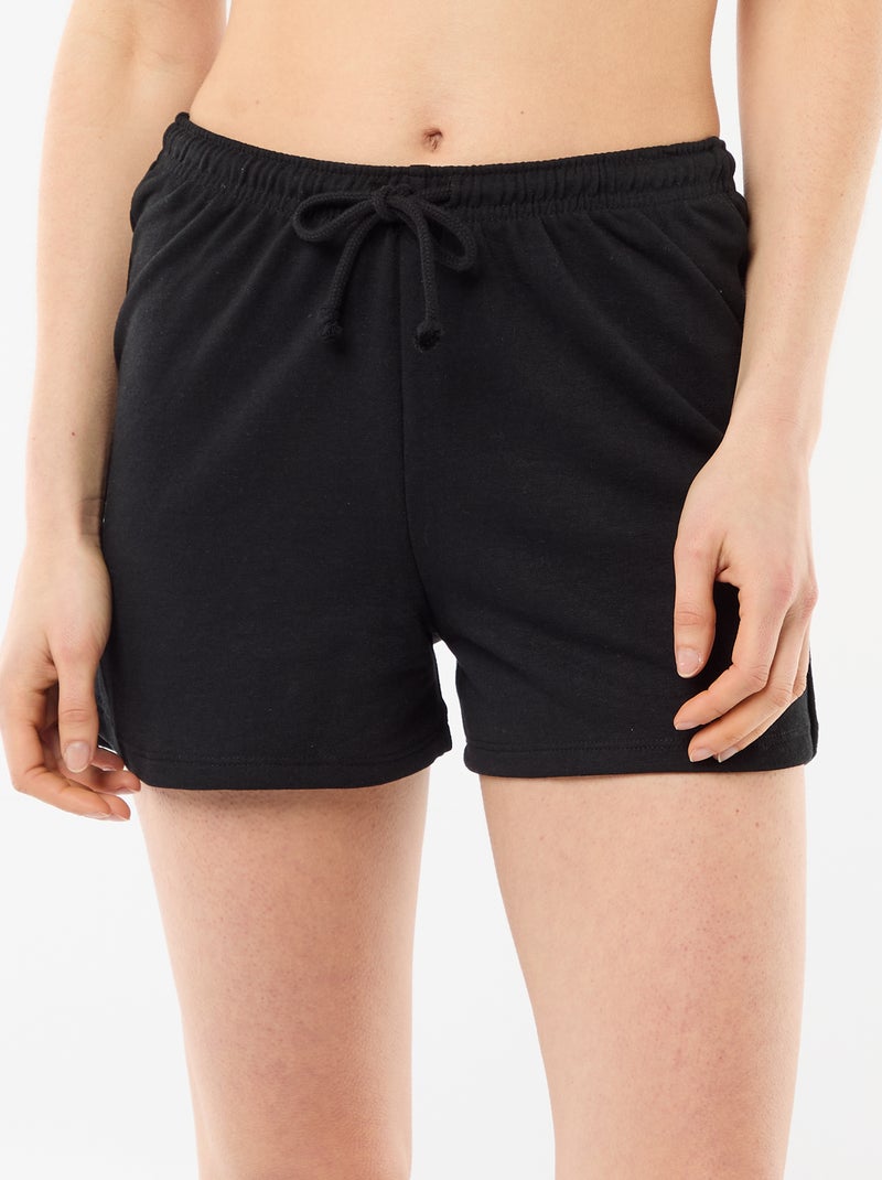 Short court en coton uni avec lien Noir - Kiabi
