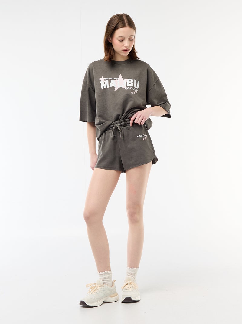 Short court en french terry avec inscription Gris - Kiabi