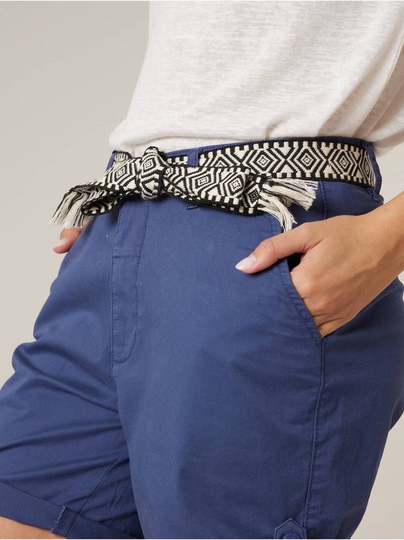 Short court femme en coton stretch 'Deeluxe' Bleu marine - Kiabi