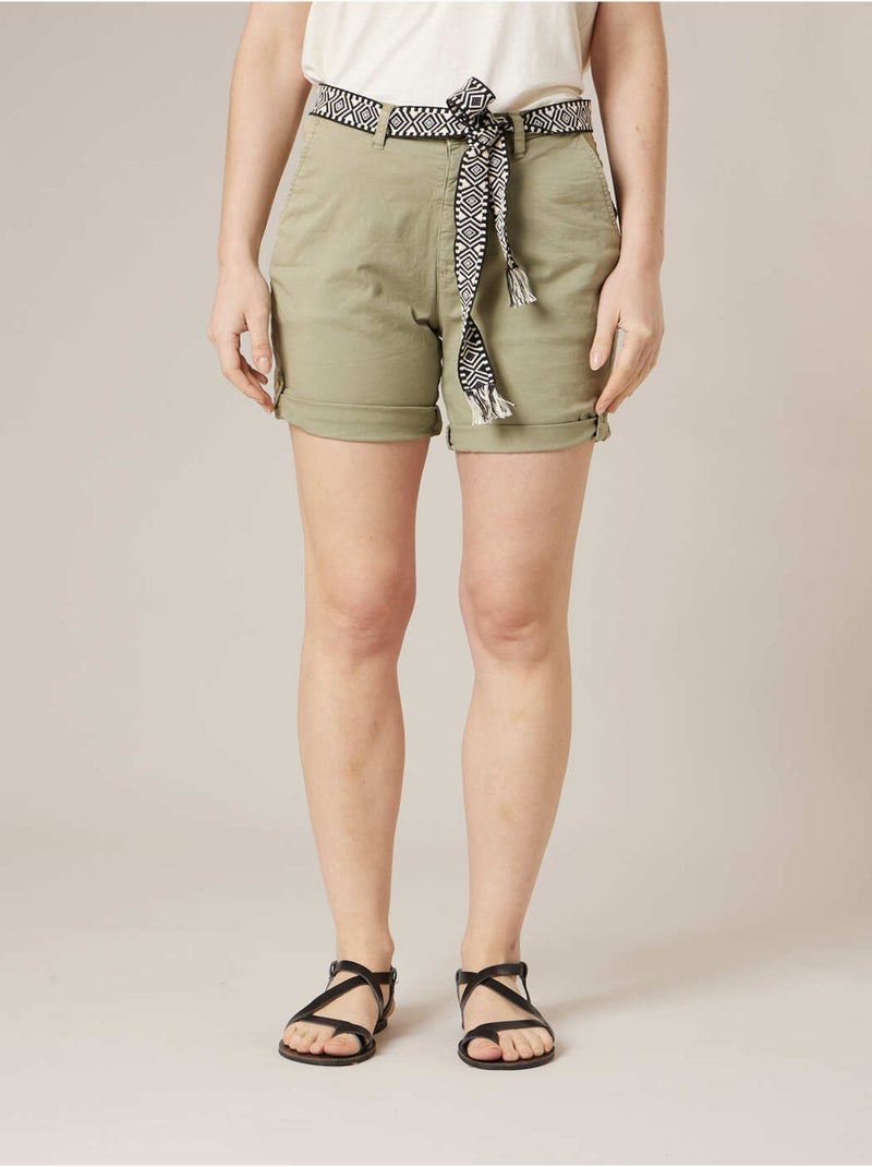 Short court femme en coton stretch 'Deeluxe' Vert kaki clair - Kiabi