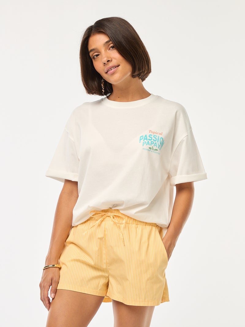 Short court rayé en popeline Jaune - Kiabi
