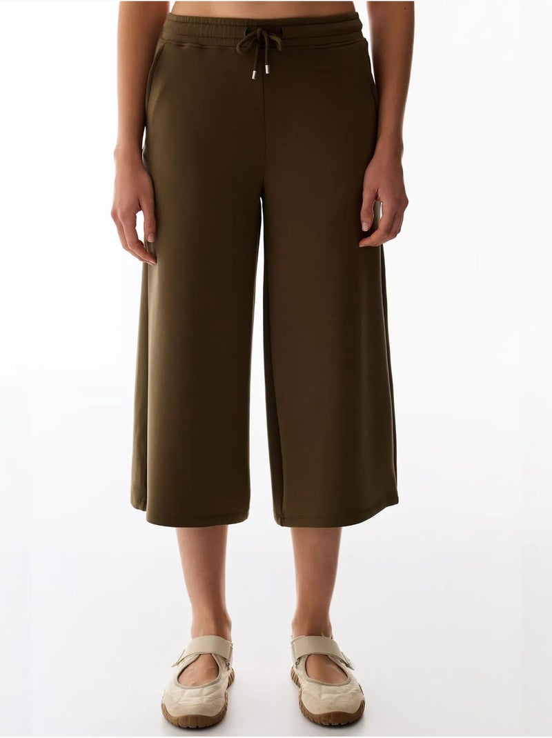 Short culotte en maille, coupe oversize, taille mi-haute penti Kaki - Kiabi