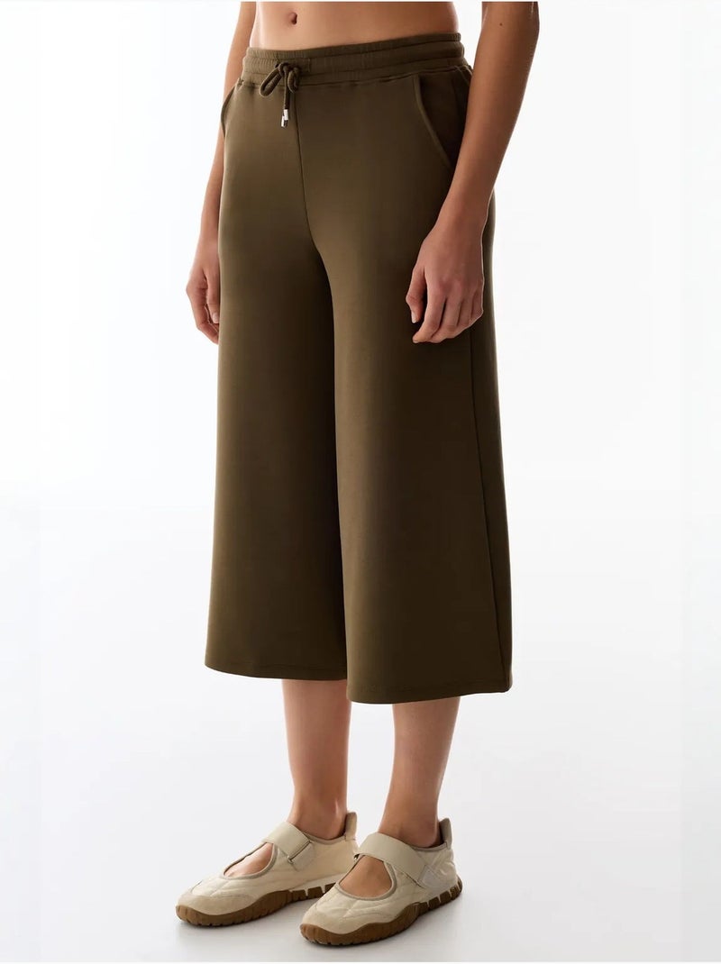 Short culotte en maille, coupe oversize, taille mi-haute penti Kaki - Kiabi