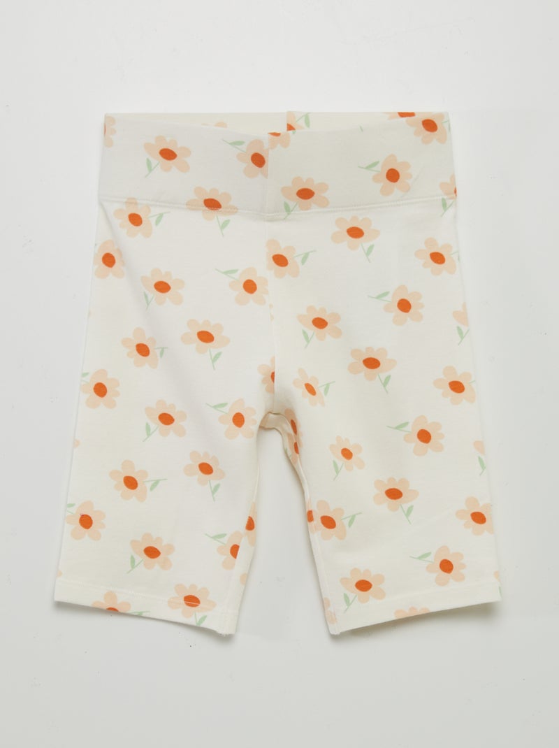 Short cycliste en coton stretch Blanc fleuri - Kiabi