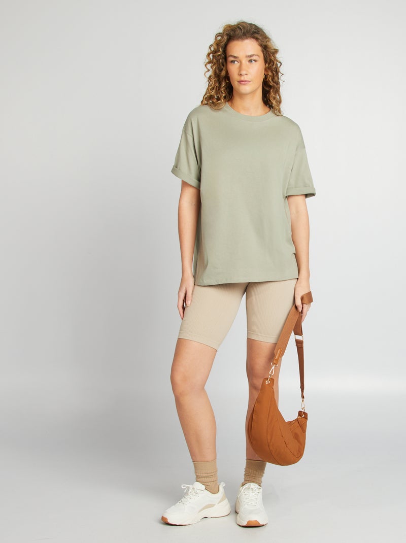 Short cycliste en maille côtelée beige - Kiabi