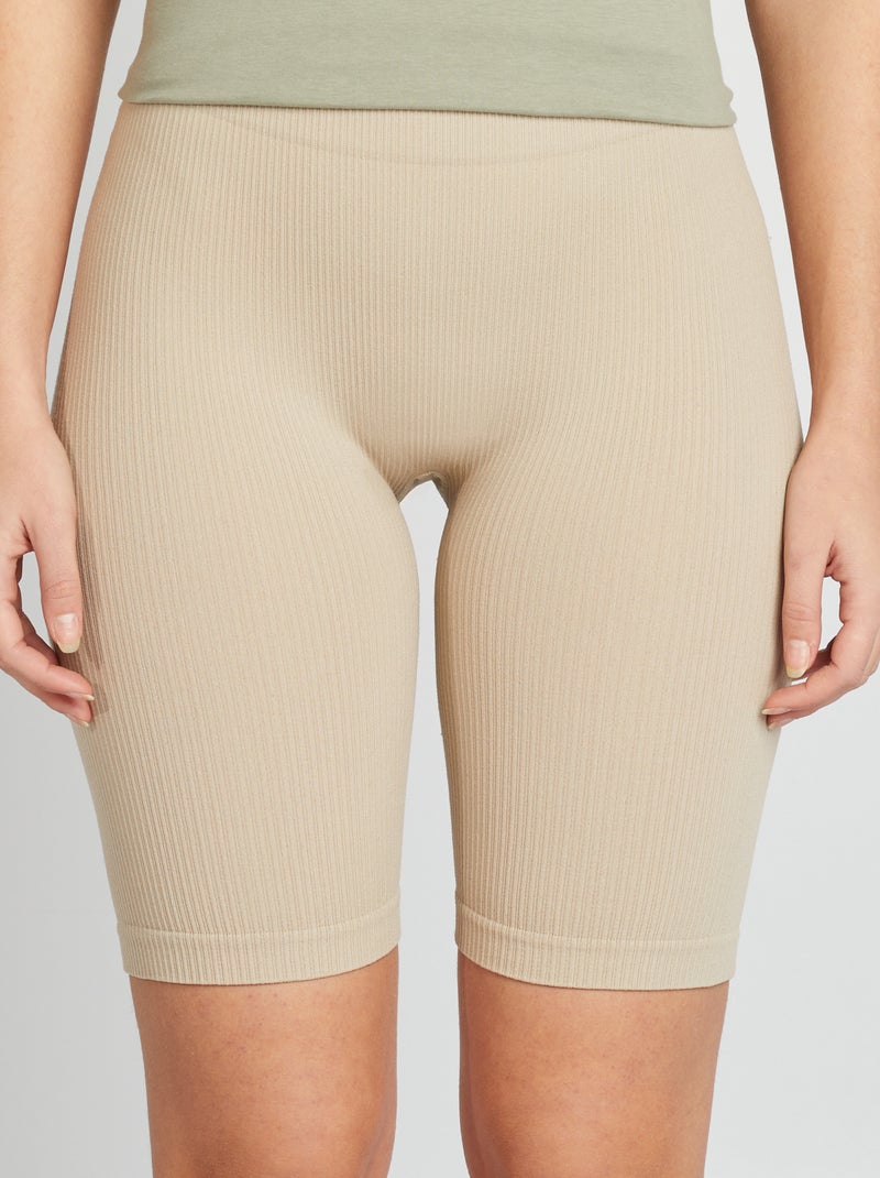 Short cycliste en maille côtelée beige - Kiabi