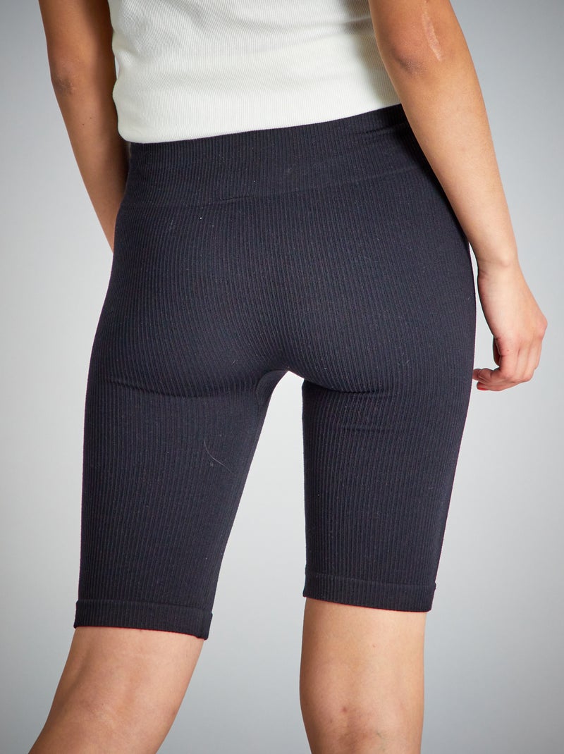 Short cycliste en maille côtelée noir - Kiabi