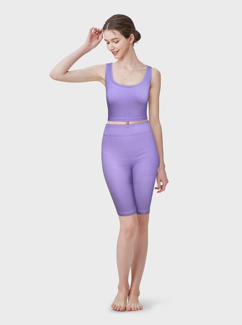 Short cycliste taille haute en maille côtelée Violet - Kiabi