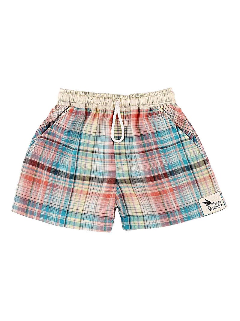 Short de Bain    à Carreaux Tartan  SWIMBOY - 'LA FAUTE A VOLTAIRE' Bleu - Kiabi