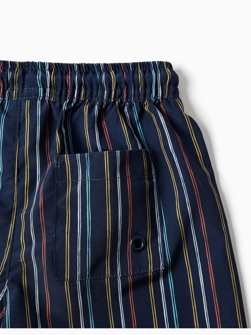 Short de bain à rayures avec cordon de serrage Bleu foncé - Kiabi