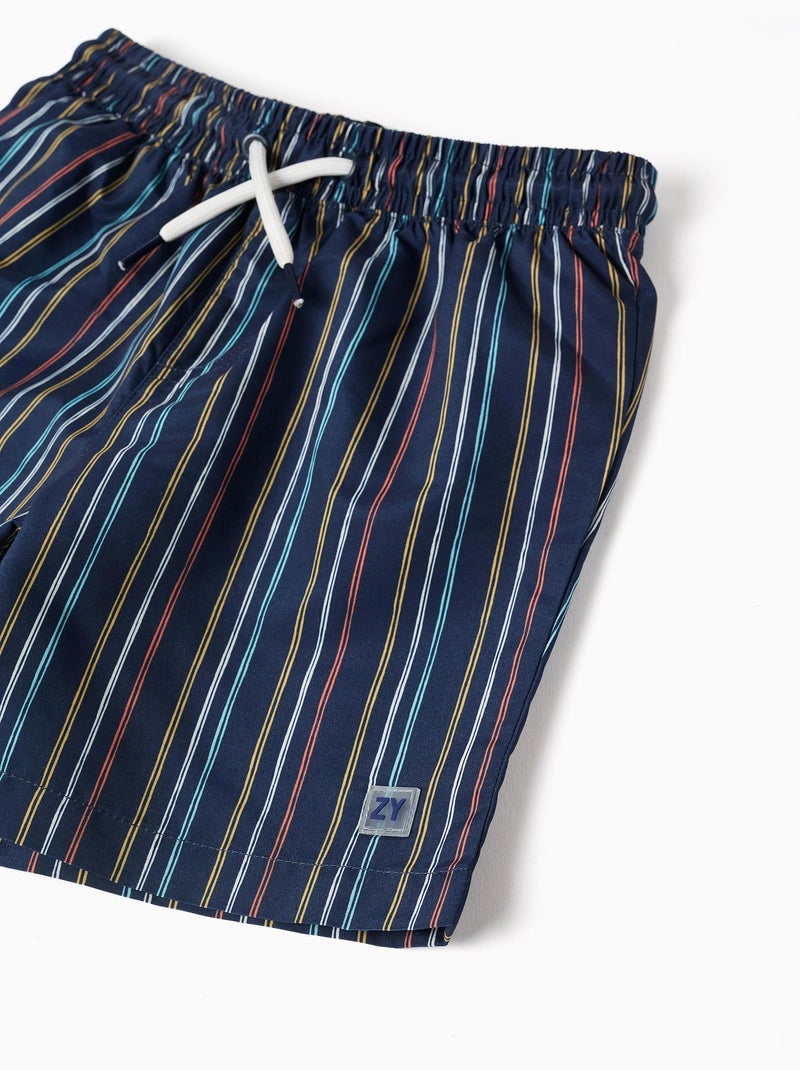 Short de bain à rayures avec cordon de serrage Bleu foncé - Kiabi