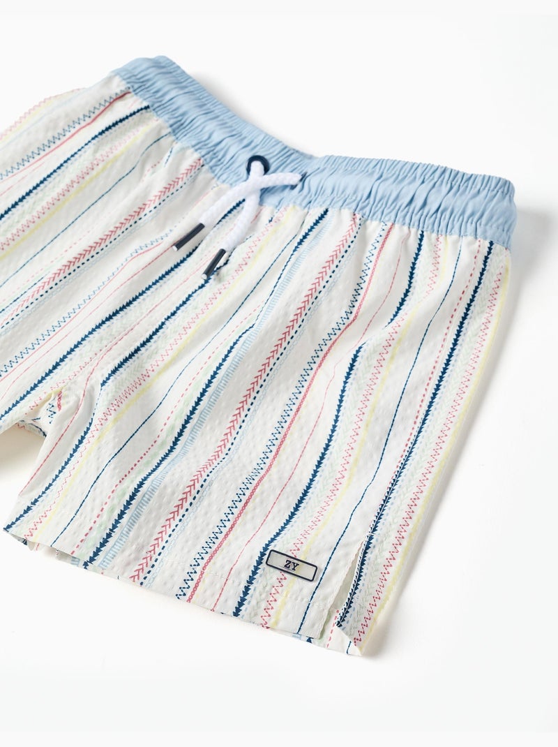 Short de bain à rayures ethniques B&S Bleu clair - Kiabi