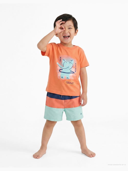 Short de bain avec bloc de couleurs et cordon de serrage - Kiabi