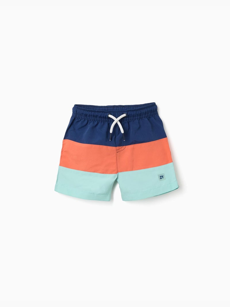 Short de bain avec bloc de couleurs et cordon de serrage Bleu foncé - Kiabi