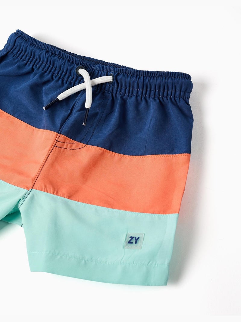 Short de bain avec bloc de couleurs et cordon de serrage Bleu foncé - Kiabi