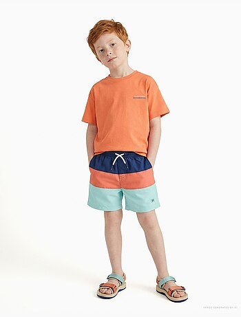 Short de bain avec bloc de couleurs et cordon de serrage