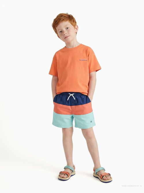Short de bain avec bloc de couleurs et cordon de serrage - Kiabi