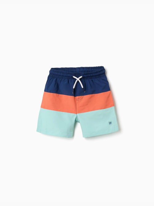 Short de bain avec bloc de couleurs et cordon de serrage - Kiabi