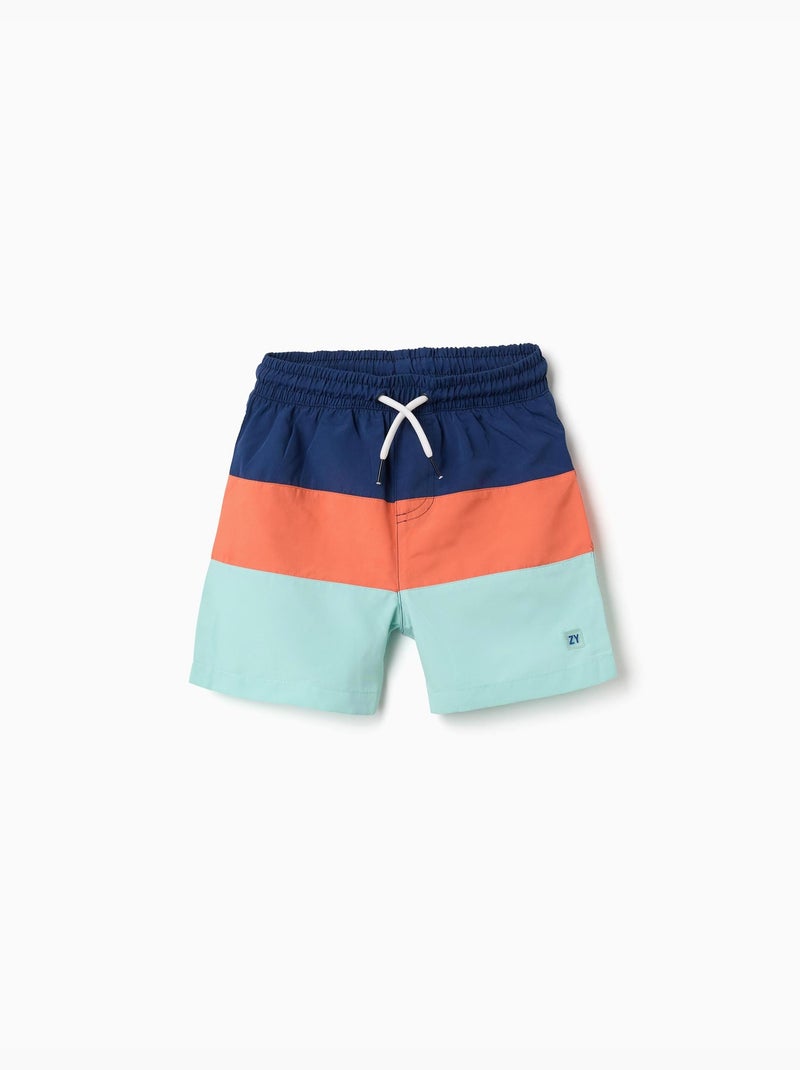 Short de bain avec bloc de couleurs et cordon de serrage Bleu foncé - Kiabi