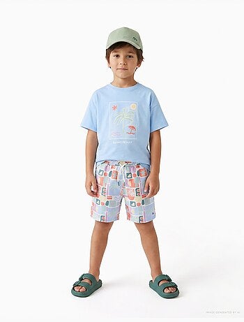 Short de bain avec imprimé coloré et cordon de serrage