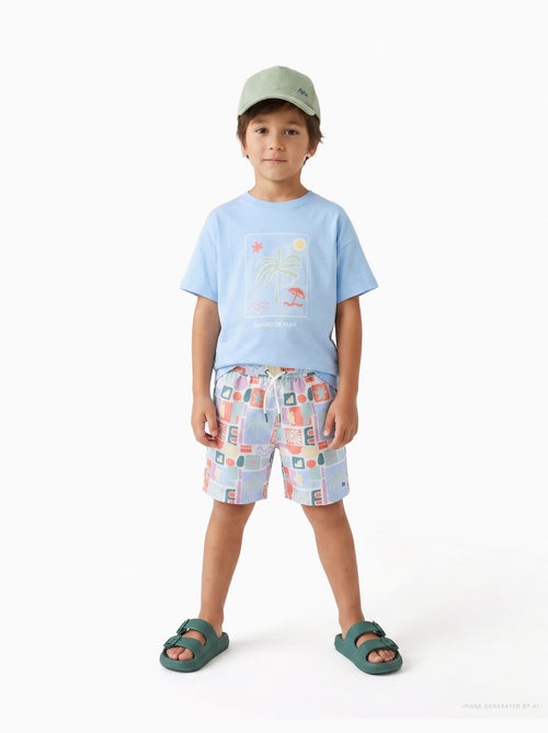 Short de bain avec imprimé coloré et cordon de serrage - Kiabi
