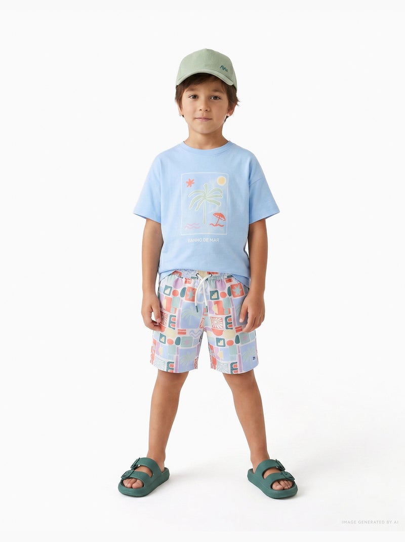 Short de bain avec imprimé coloré et cordon de serrage Noir Orange - Kiabi