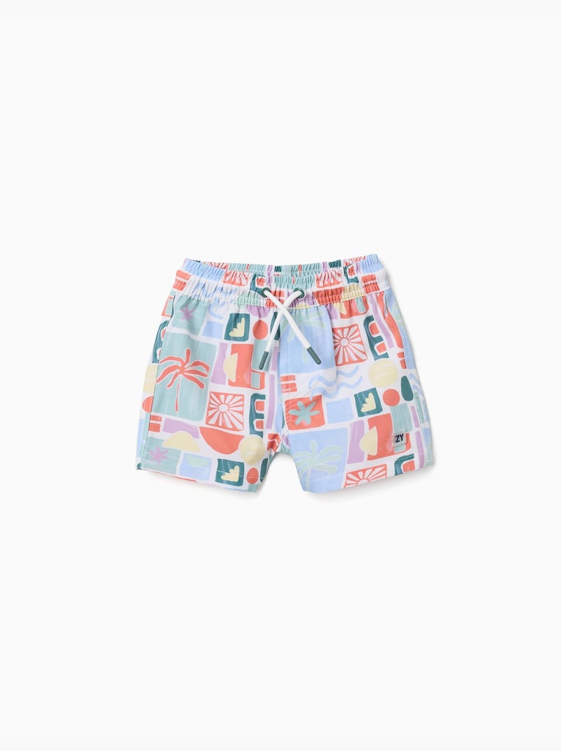 Short de bain avec imprimé coloré et cordon de serrage Noir Orange - Kiabi