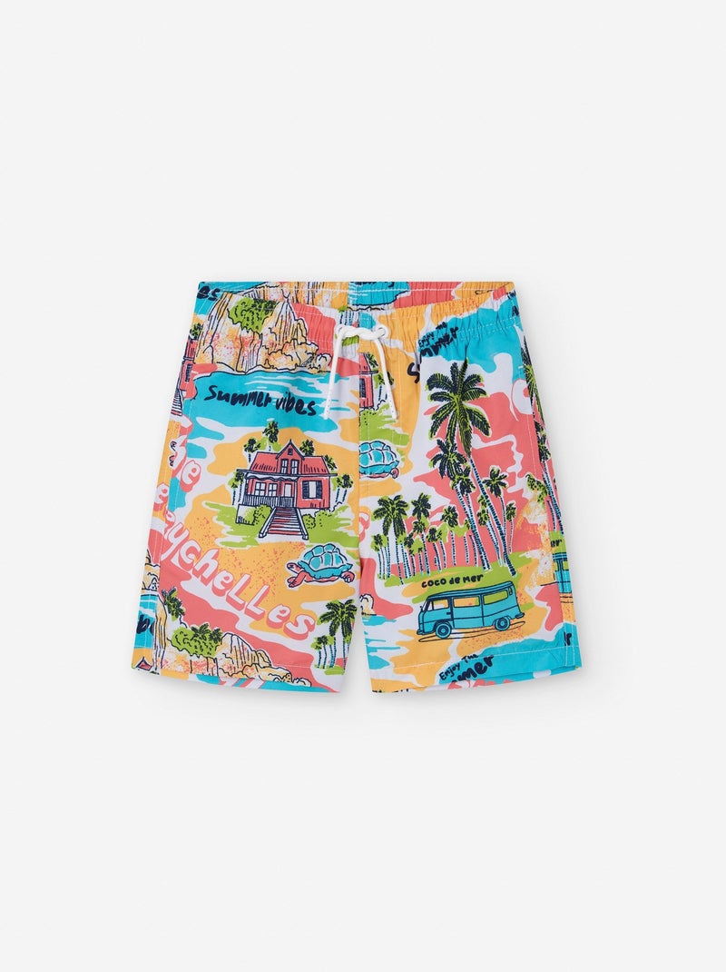 Short de Bain avec Motif Blanc Ecru - Kiabi