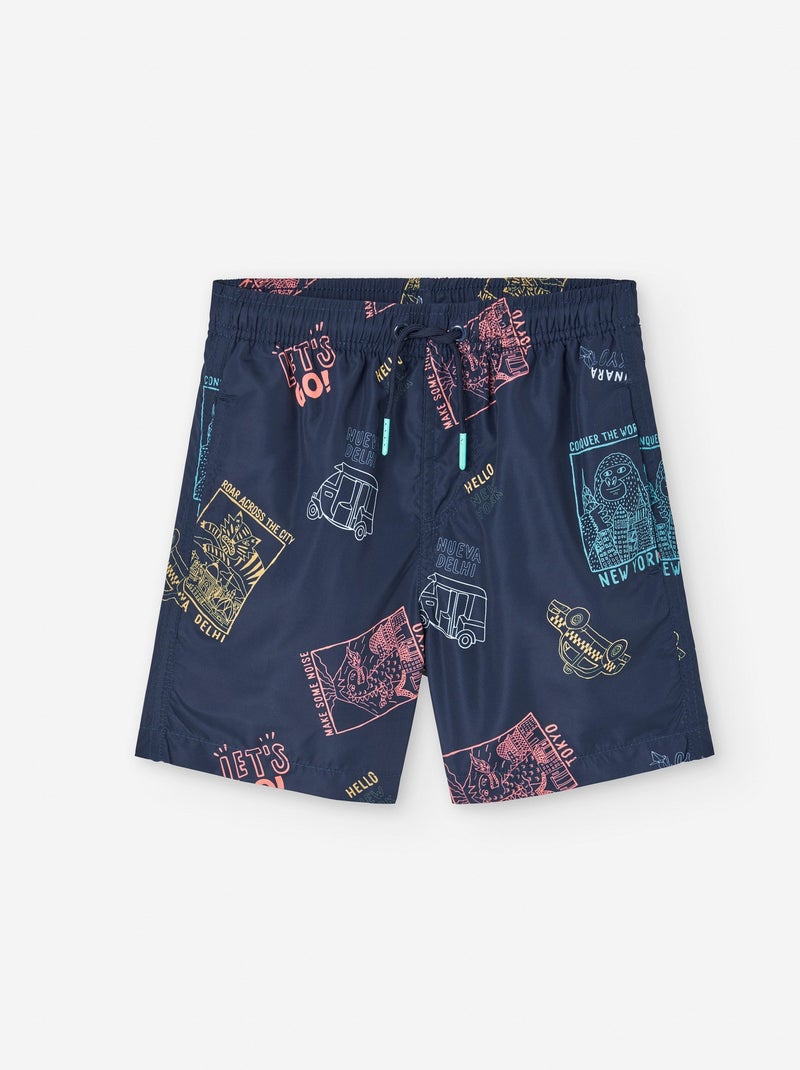 Short de Bain avec Motif Bleu foncé - Kiabi