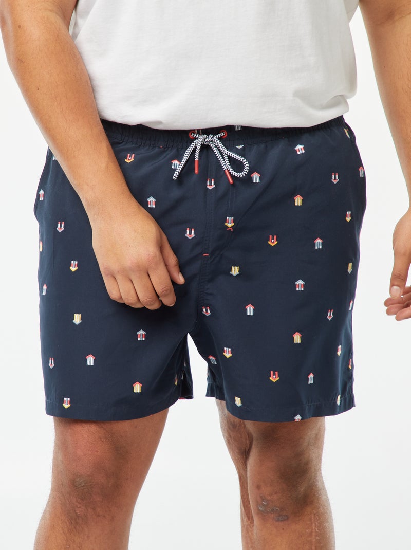 Short de bain avec motifs brodés Bleu marine - Kiabi