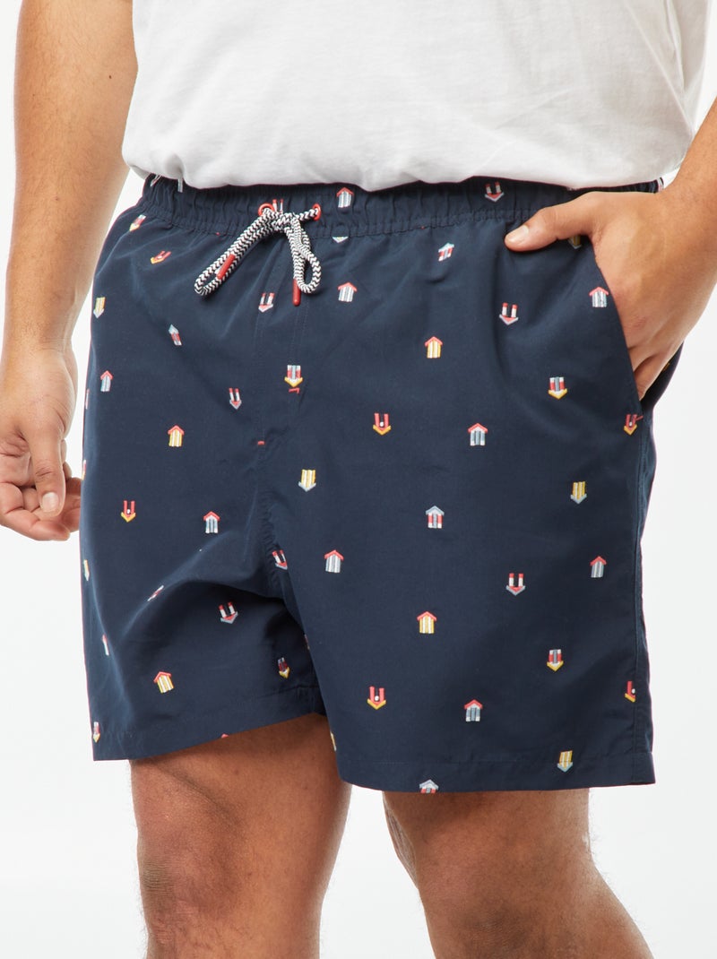 Short de bain avec motifs brodés Bleu marine - Kiabi