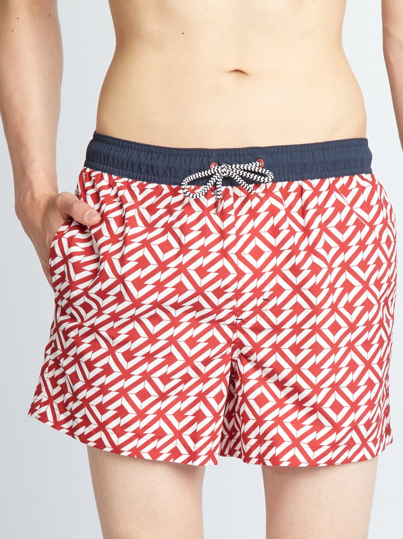 Short de bain avec motifs géométrique Rouge - Kiabi