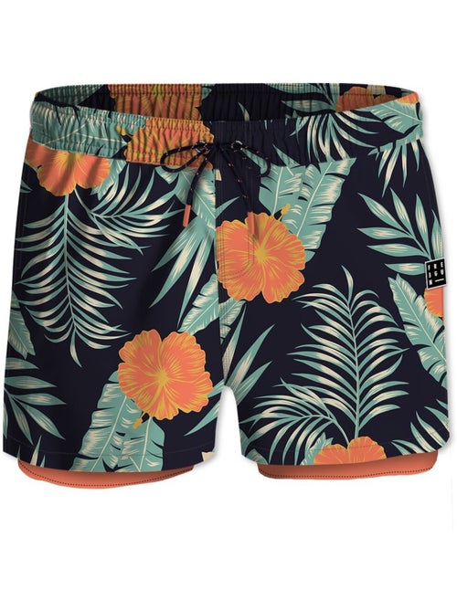 Short de bain avec moulant long dessous Hibiscus Freegun - Kiabi Short de bain avec moulant long dessous Hibiscus Freegun - Kiabi