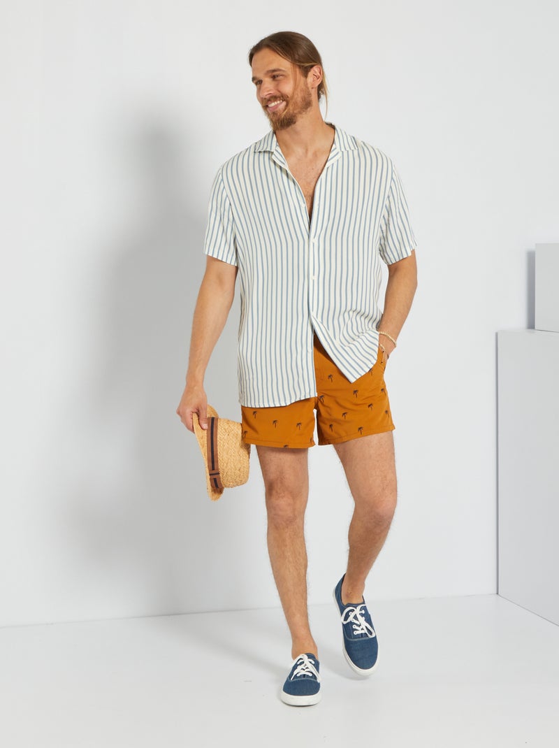 Short de bain brodé Marron - Kiabi