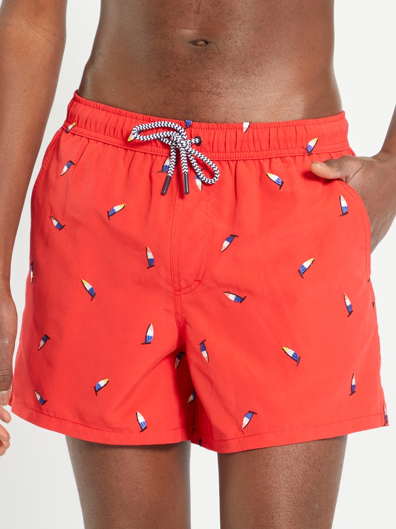 Short de bain brodé rouge - Kiabi